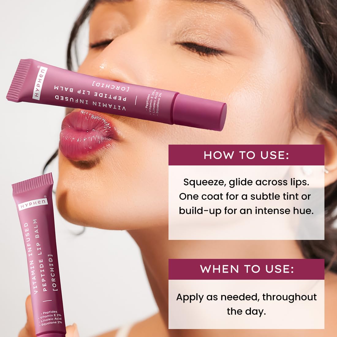 Hyphen Tinted Lip Balm | Brightens & Reduces Dark Lips & Pigmentation | 1% Vitamin E, Peptide & 2% Squalane | Winter Lip Care | 24H Moisturization for Dry & Chapped Lips | Orchid (Mauve Shade)- 10g
