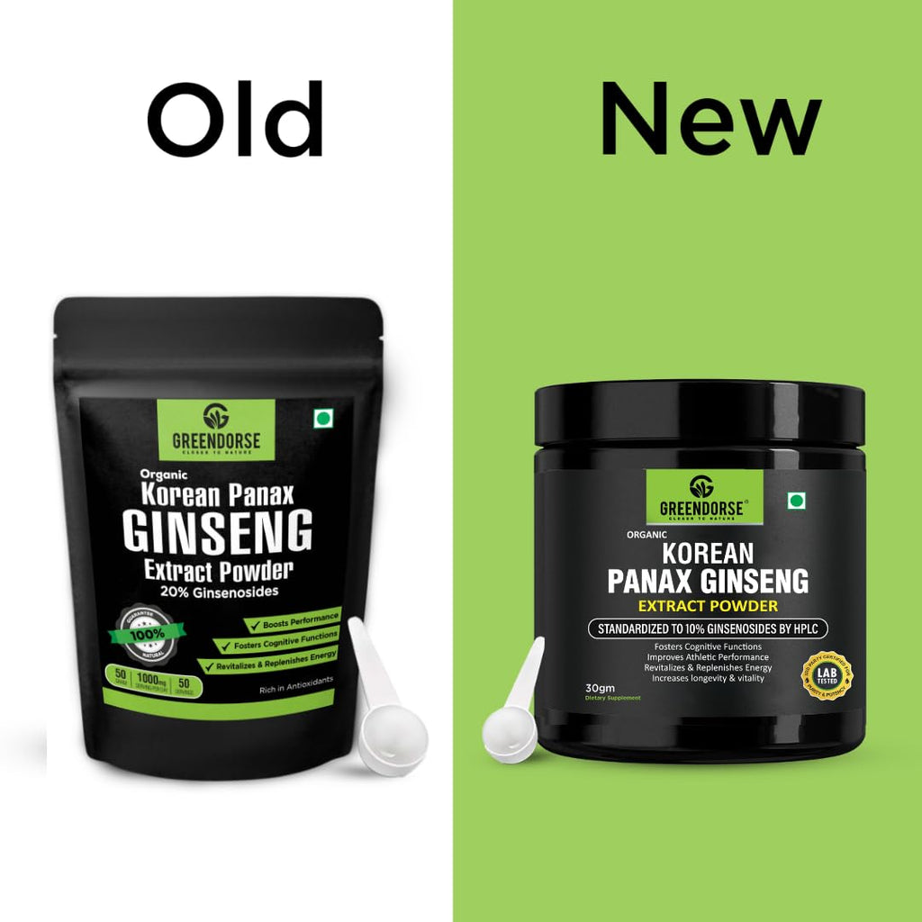 GREENDORSE Organic Korean Panax Ginseng Extract Powder |10% active Ginsenosides by HPLC | Lab tested| Immune & Cognitive support, Boosts Energy, Stamina, Vegan Friendly-30g