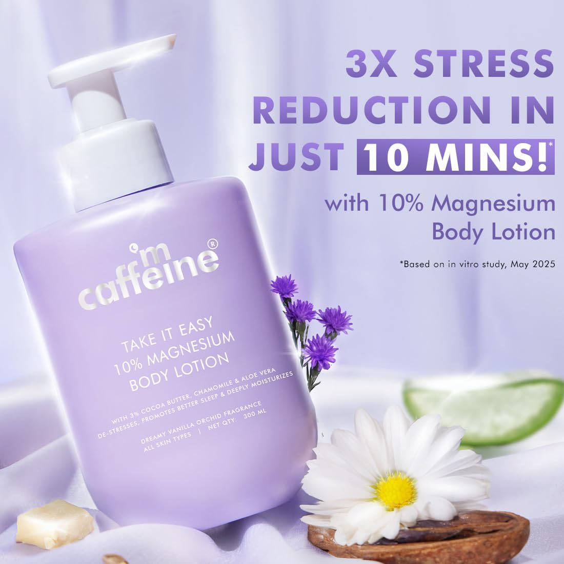 mCaffeine 10% Magnesium Body Lotion 300ml | Stress-Relief & Better Sleep | Mild Vanilla Orchid Fragrance Calms & Soothes | 3% Cocoa Butter, Non-Greasy, Deep Moisturization Bodylotion for Men & Women | Summer Cream for Dry Skin