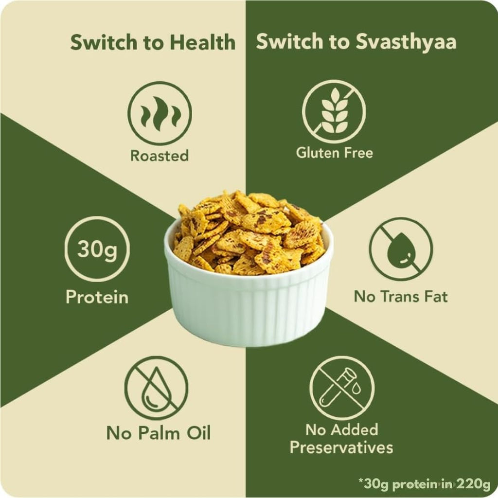 Svasthyaa Roasted Chana Jor Garam Healthy Indian Snack for Kids & Adults | Crispy Channa Namkeen | High Protein, Gluten Free | Vegan Jain Snack with Sea Salt & Hing | No Palm Oil, No Added Sugar | Travel & Office Snack | 220g - Pack of 1