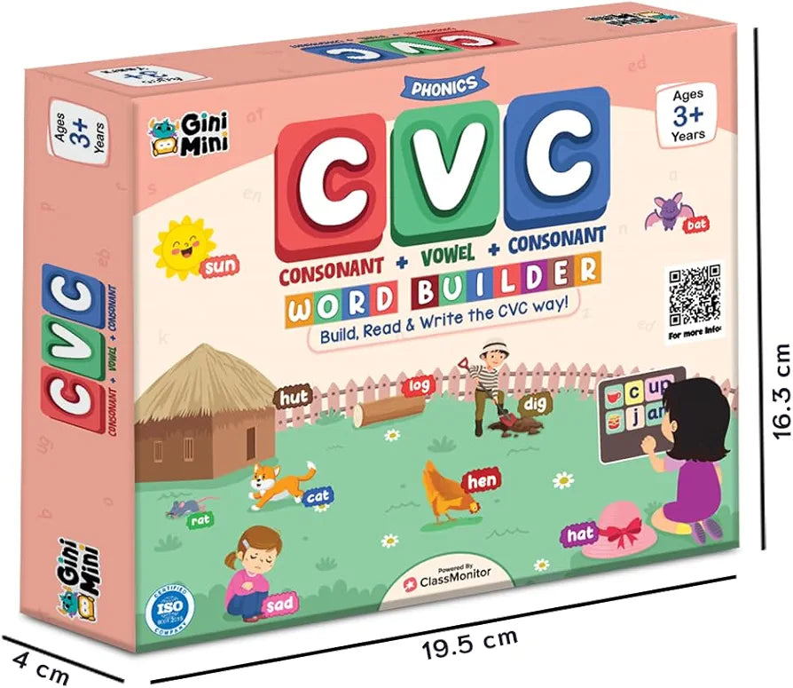 GiniMini CVC Word Builder - Letter Tiles & Whiteboard - Learn to Read, Write & Build CVC Words - Educational Toy for Kids 3 4 5 6 Years