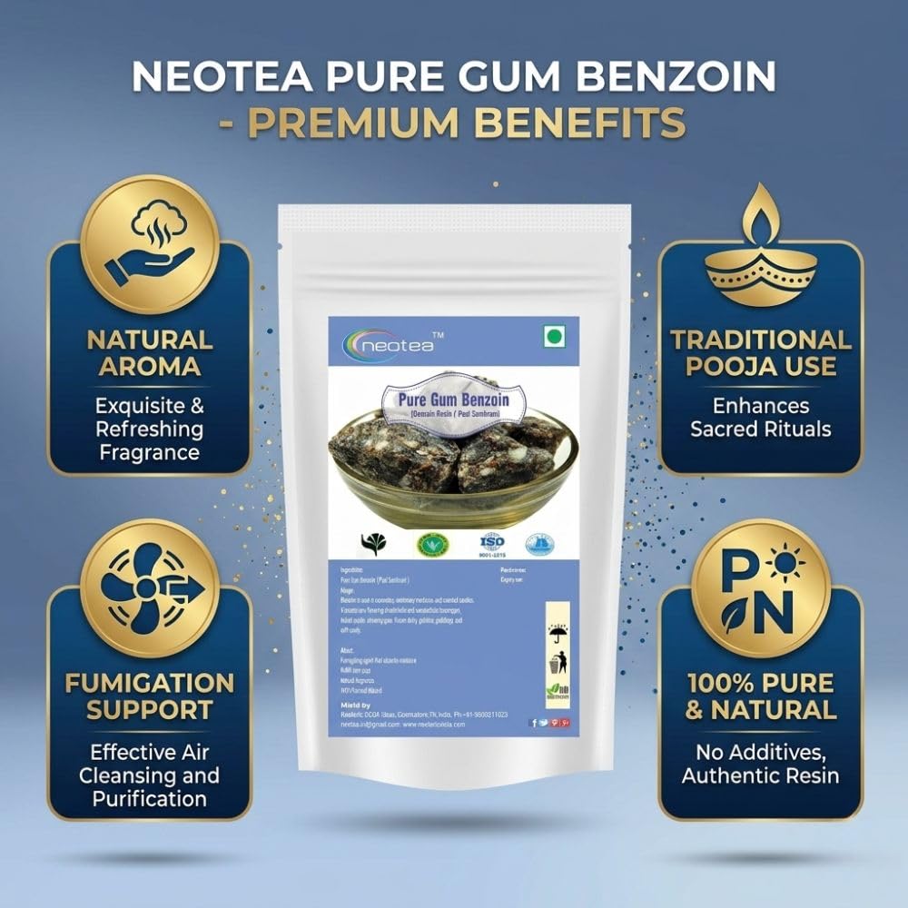 Neotea Pure Gum Benzoin Resin Paal Sambrani Natural Fragrance Paal Sambrani | Premium Indian Loban Dhoop100 gm