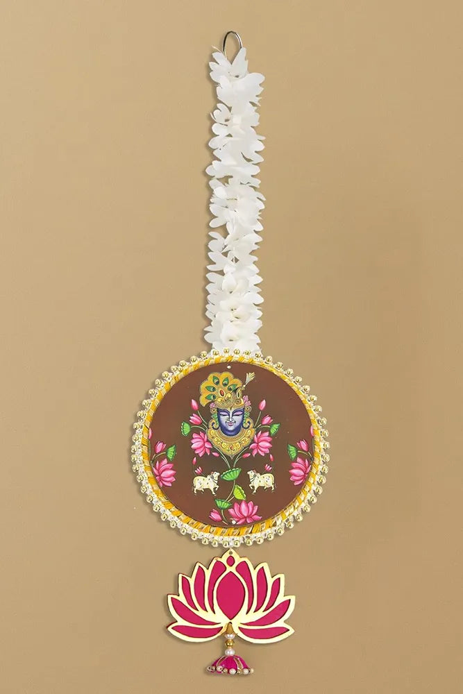 Handmade Artificial Shree Nath Ji Decorative Hanging with Lotus & Garland Set of 2
