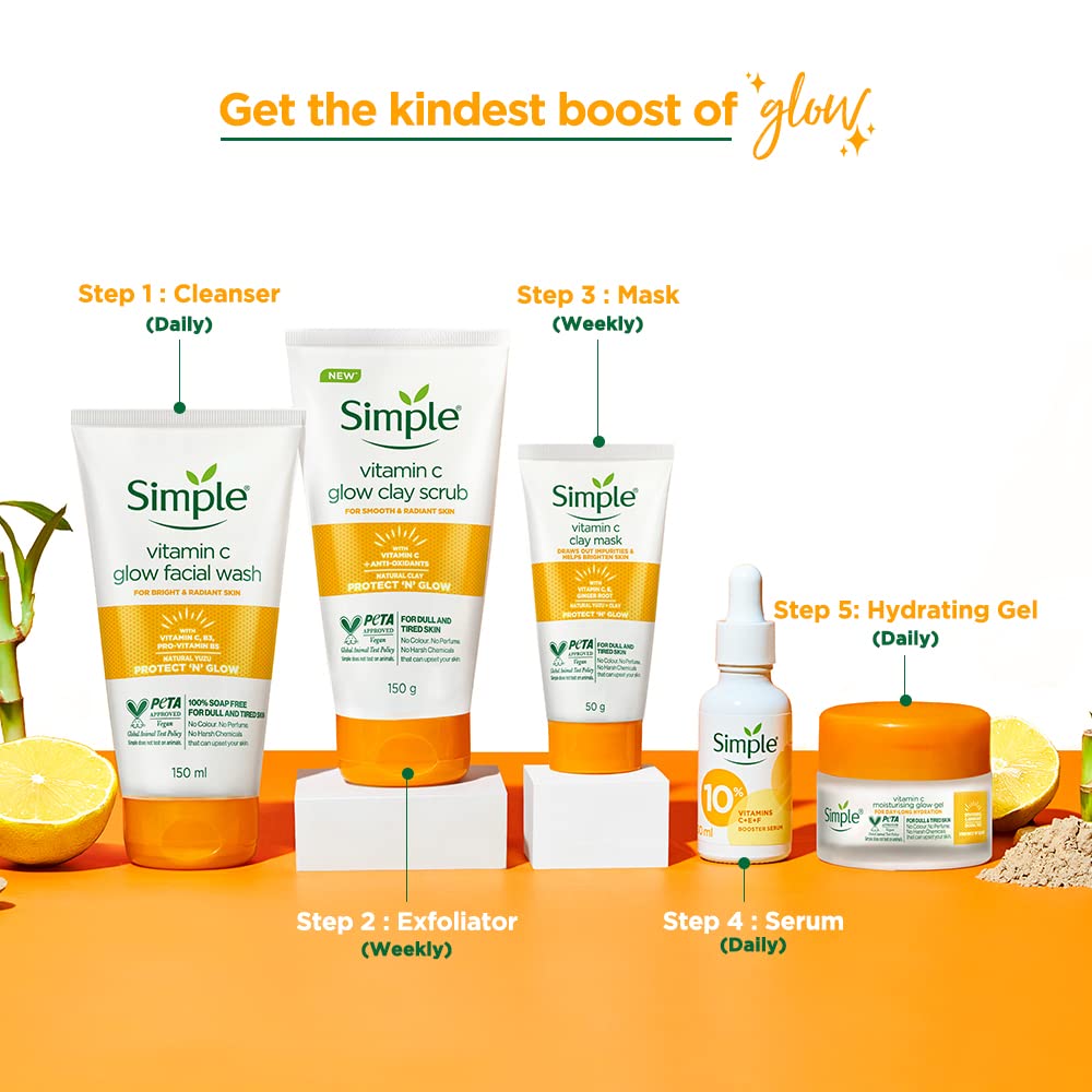 Simple Protect N Glow Vitamin C Brighten Clay Mask| With Yuzu Lemon| For all Skin Types| No Colour|| Perfume| No Harsh Chemicals & Parabens| Tested on Sensitive Skin|| 150 ml