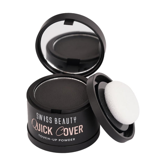 Swiss Beauty Quick Cover Touch-Up Powder | Covers Grey Roots & Bald Spots Instantly | Highly Pigmented | Ideal For Both Men & Women | Long-Lasting | Matte Finish | Shade- Smoky Black, 4g