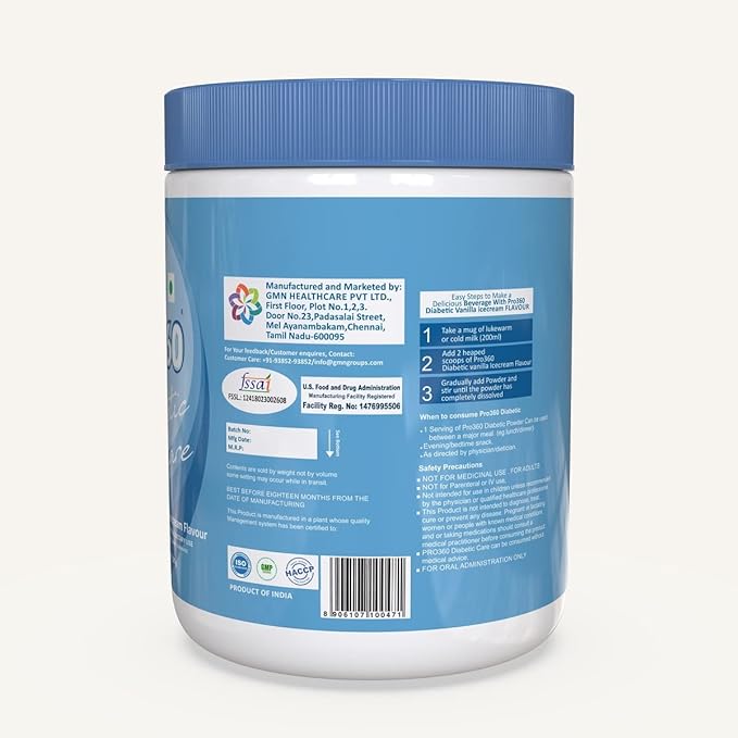 Pro360 Diabetic Care Protein Powder Vanilla Icecream Flavour - 500 gms (Pack of 2)