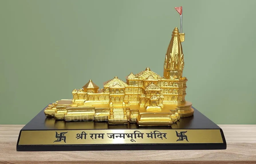 Gold Art India Ram Mandir Ayodhya Gold Plated Matte 24 Karat - Minature Small
