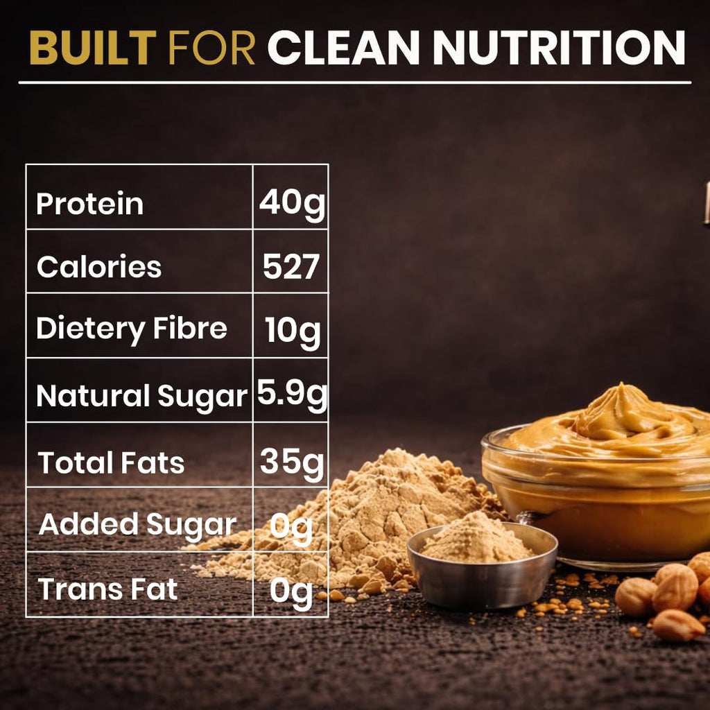 Growfitz ULTRA HIGH PROTEIN Peanut Butter 800g | Smooth & Unsweetened | 40g Protein in Serving | High Fiber | No Added Sugar | 100% Roasted Peanuts