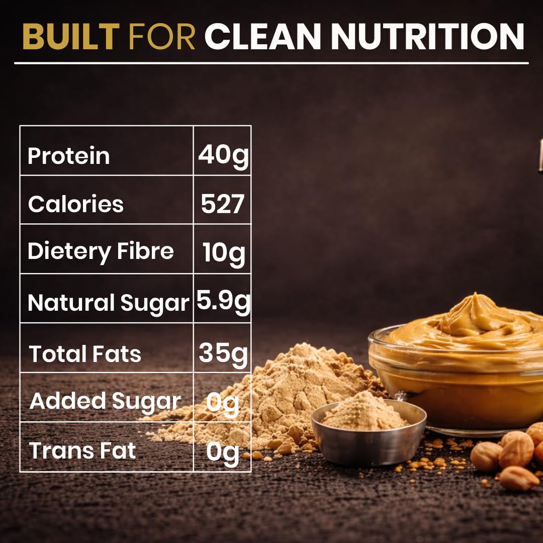 Growfitz ULTRA HIGH PROTEIN Peanut Butter 800g | Smooth & Unsweetened | 40g Protein in Serving | High Fiber | No Added Sugar | 100% Roasted Peanuts