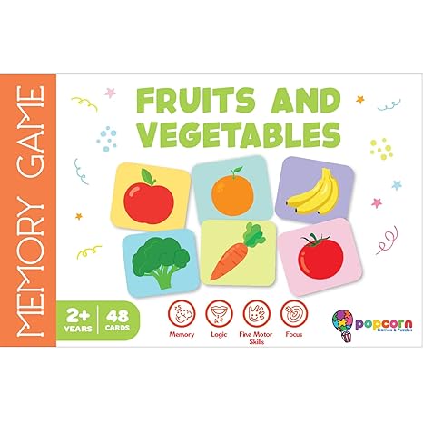 Popcorn Games & Puzzles Memory Game Fruits and Vegetables Board Matching Games Memory Game for Kids Age 2+