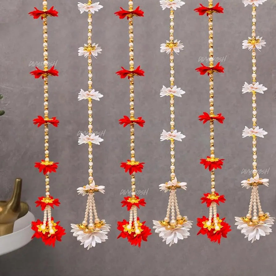 Side Hangings Red And White Flower Strings Pack Of 8 2 Cm