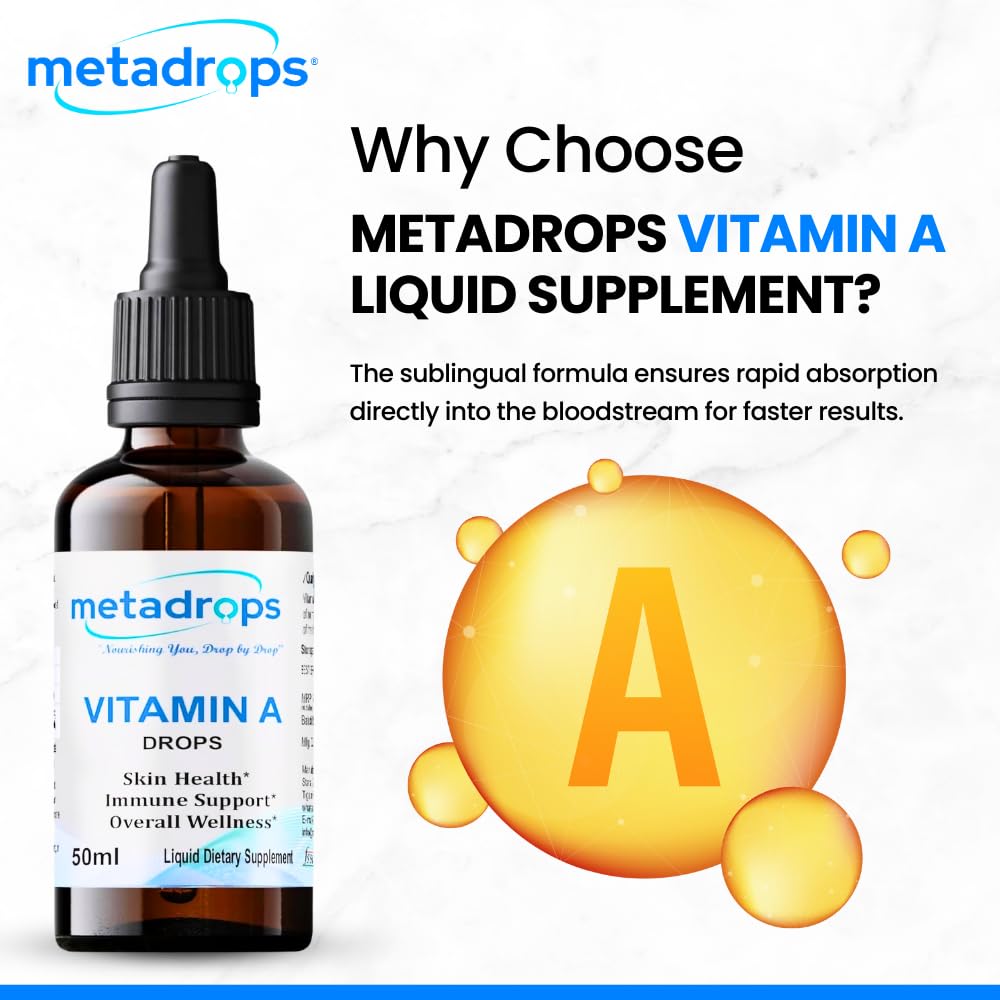 METADROPS Vitamin A Liquid Supplement - Retinyl Palmitate, 100 Sublingual Servings for Enhanced Absorption, 50 mililitre