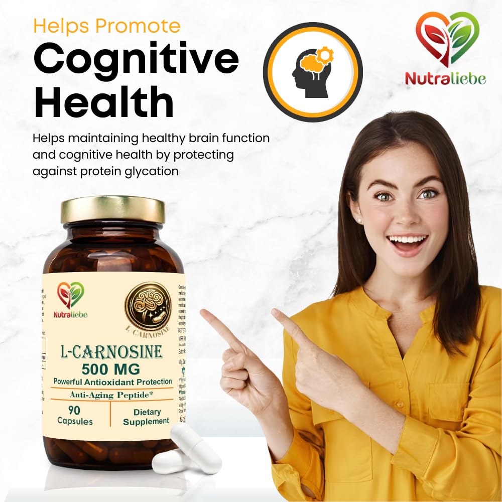 Nutraliebe L-Carnosine 500mg - Premium Antioxidant and Anti-Aging Support, 90 Capsules