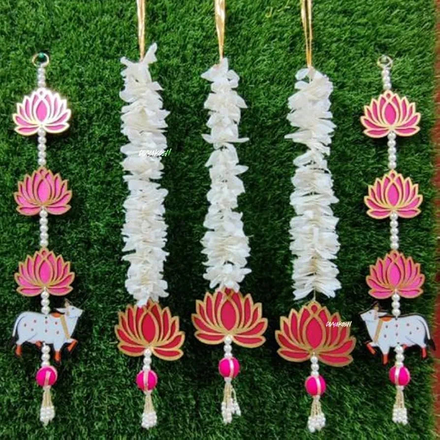 Handmade Artificial Flower Garland with Lotus & Cow Hanging 5 Pcs