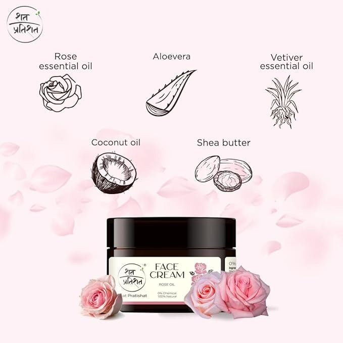 Shat Pratishat Natural Face Cream Moisturizer Fragrance Of Rose And Vetiver Essential Oil - 50 gms