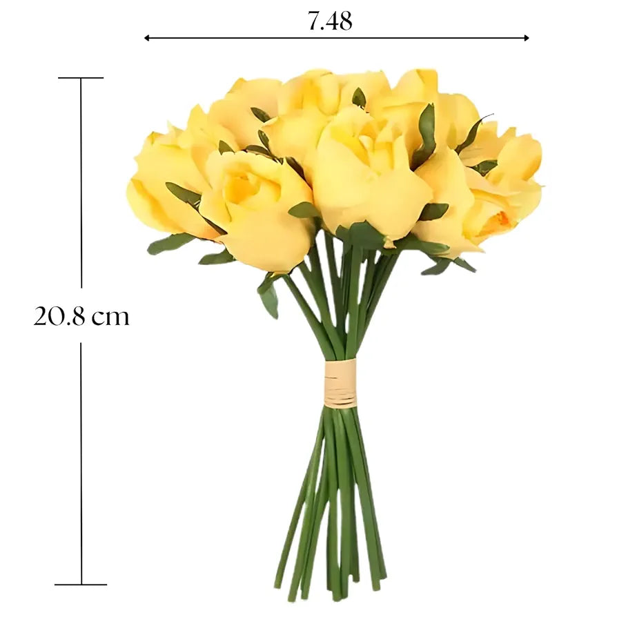 Artificial Rose Flower Bunches for Vase Set of 12 Yellow
