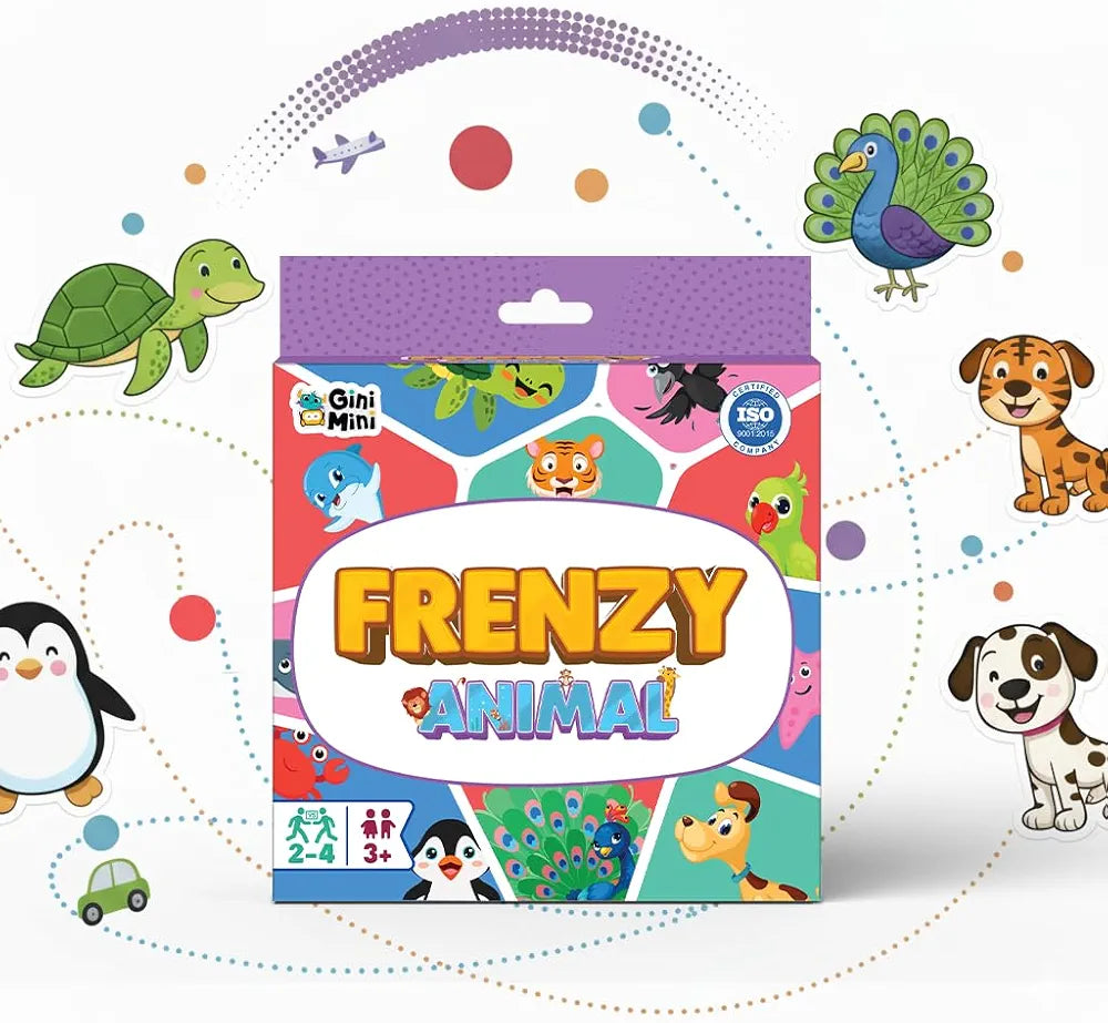 GiniMini Animal Frenzy 57 Animal-Themed Educational Cards for Kids 3+ Vocabulary & Matching Skill Builder Fast Observation Game for Toddlers Family & Travel-Friendly Learning Toy