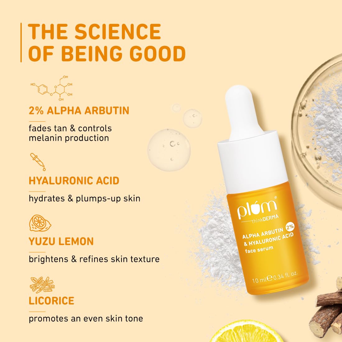 Plum 2% Alpha Arbutin & Hyaluronic Acid Face Serum :- 10ml