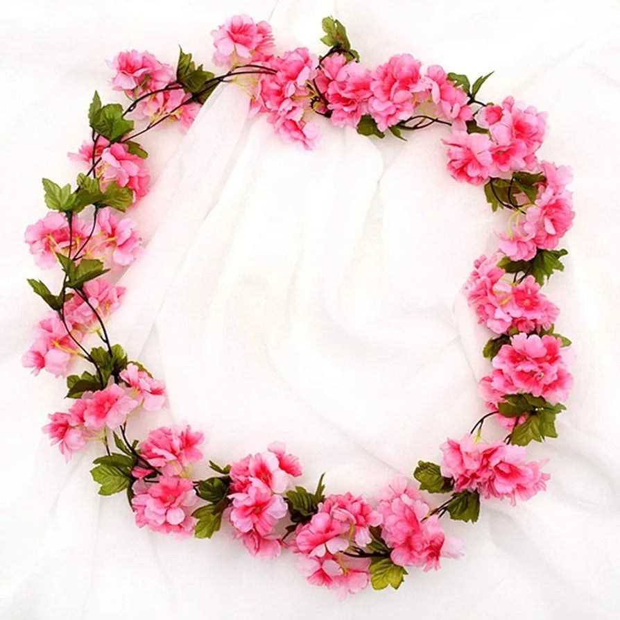 Artificial Cherry Blossom Rattan Flowers Vine Dark Pink