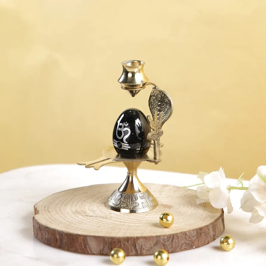 CraftVatika Shivling Idol Brass Sculpture Shiva Shivlingam Puja Abhishek Patra with Trishul and Nag Statue