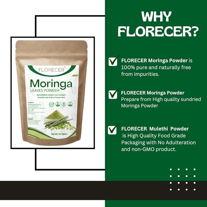 Florecer Organic Moringa Leaf Powder For Hair And Skin - 100 gms