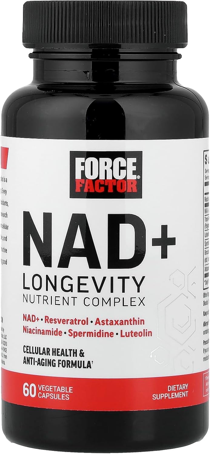 Force Factor NAD+ (NMN or Nicotinamide Riboside Alternative) with Resveratrol, Astaxanthin, Spermidine & Luteolin Complex, NAD to Support Cellular Health & Healthy Aging, 60 Capsules