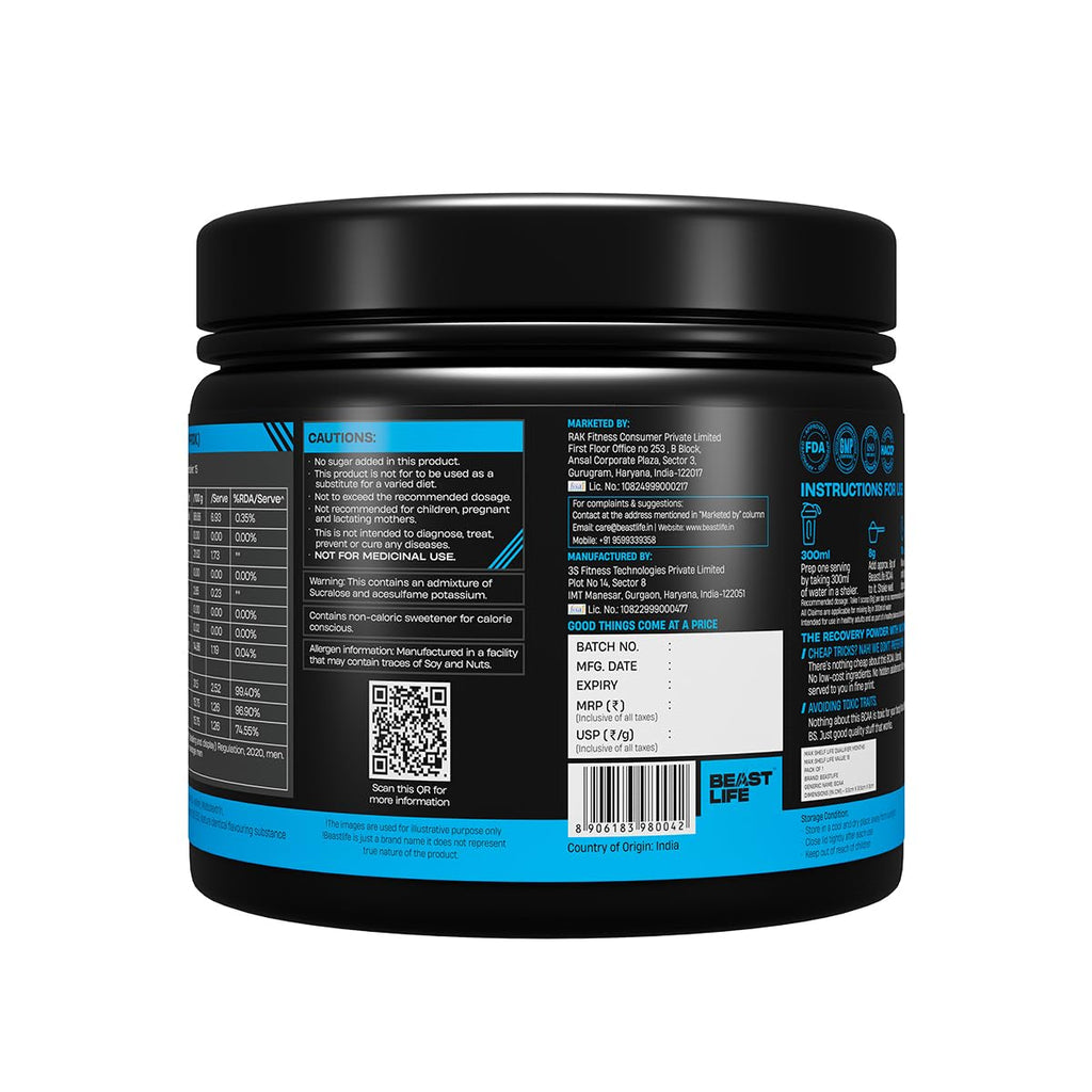 BeastLife High Recovery BCAA – Fruit Punch Flavour | 2:1:1 Blend | 120g | Fast-Absorbing Recovery Formula | Premium Sports Nutrition for Men & Women