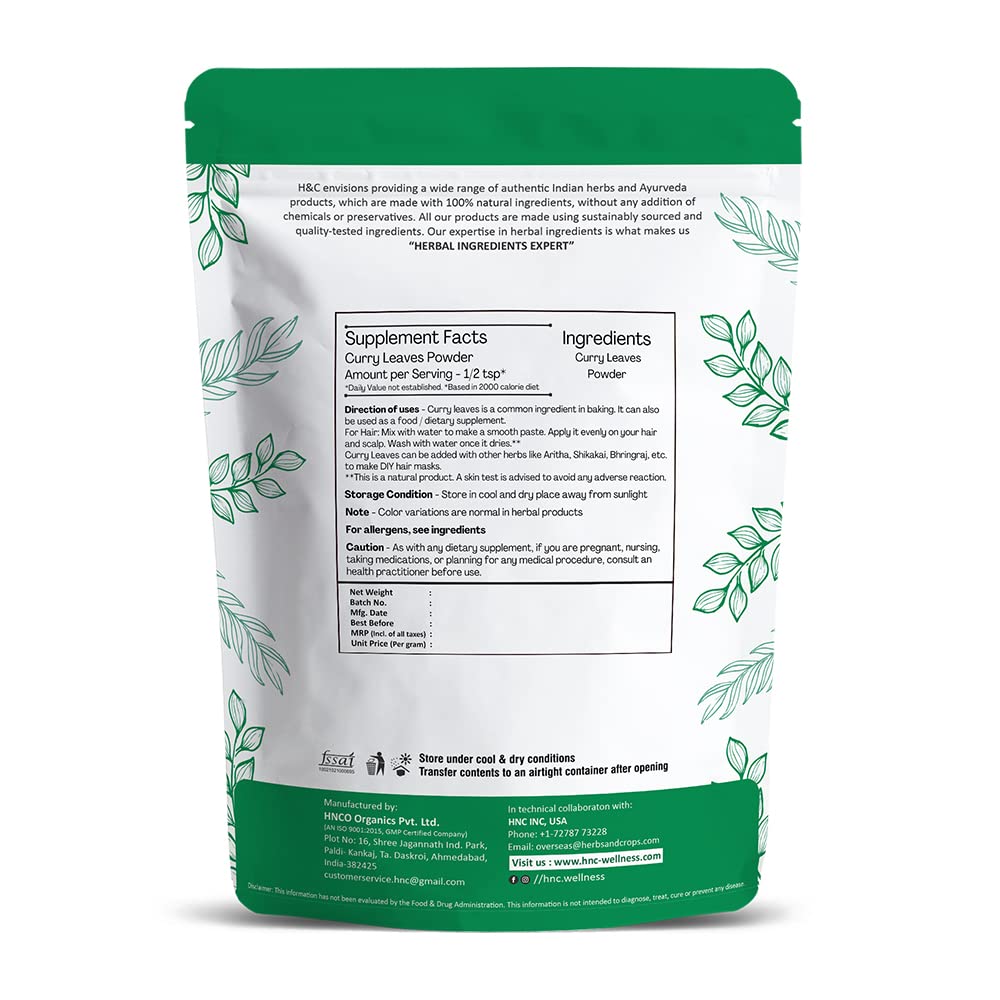 H&C Natural Curry Leaves Powder For Strong And Shiny Hair - 227gms