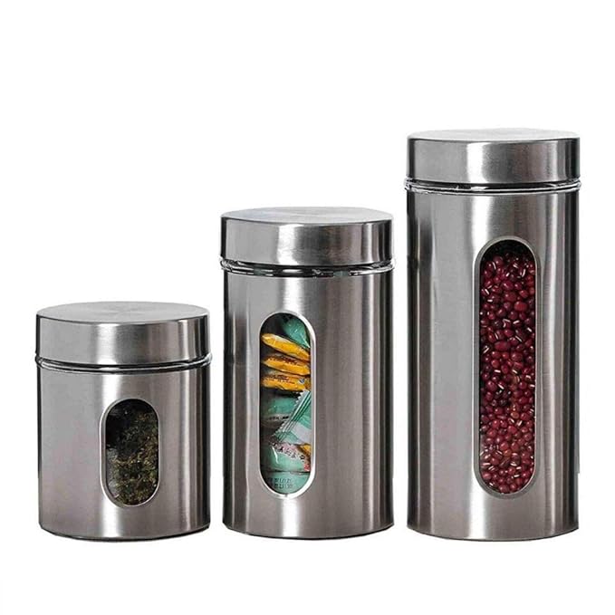 Femora Femora Glass Window Jar for Kitchen Storage Kitchen Storage Jars With Glass Window | Set of 3