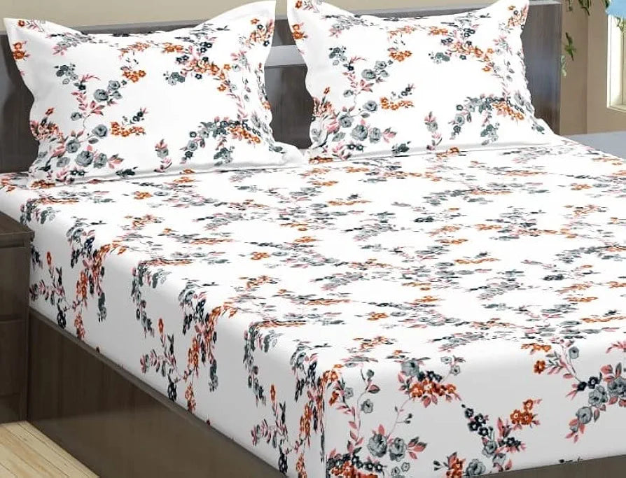 Trance Home Linen 180Tc 100% Cotton 78"X72" Standard King Size Elastic Fitted Bedsheet King Bed Size With 2 Pillow Covers 180 tc Colour Peach