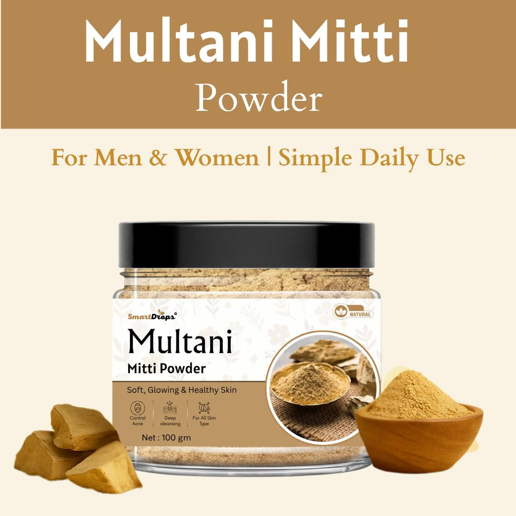 Smartdrops Multani Mitti Powder for Face | MultaniMitti Powder | face Multani Mitti Powder | Multani - Mitti powder for FacePack | Smoothening Face, Skin and Hair - 100g (Pack 1)