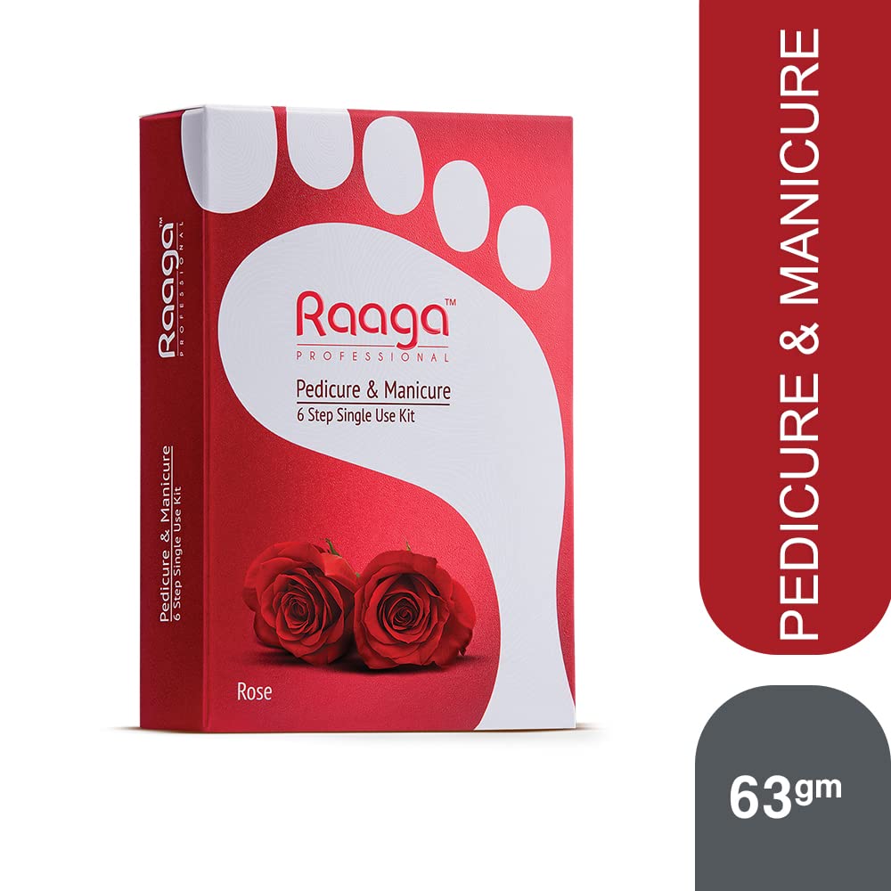 Raaga Professional Rose Pedicure and Manicure Kit for Soft & Relaxed Hands and Feet | 99% Pure Rose Extract | 6 Step Single Use Kit | 6 Sachets | 63 gm