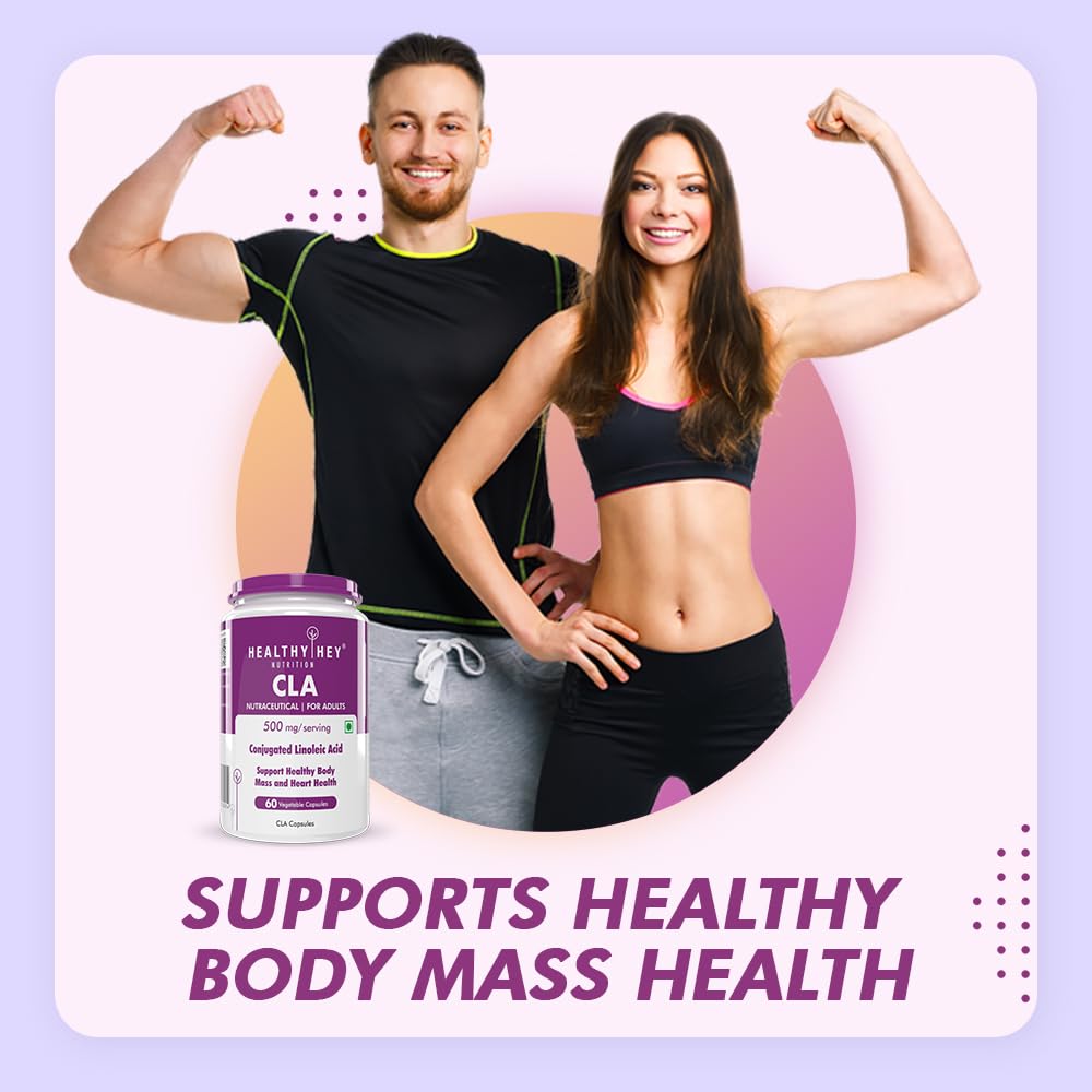 HealthyHey Nutrition CLA 500 - Conjugated Linoleic Acid - Helps Fat Oxidation-(60 Veg. Capsules)