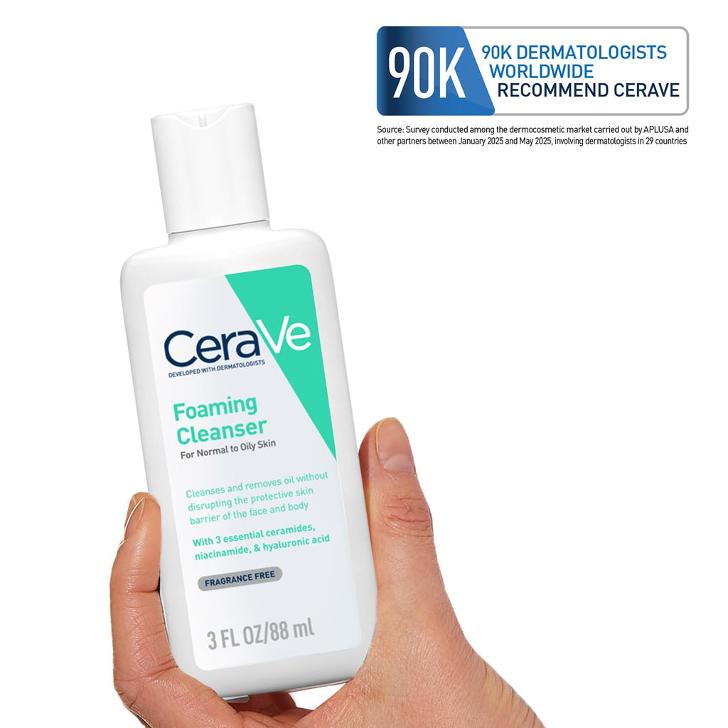 CeraVe Foaming Cleanser For Normal To Oily Skin (88ml) - Dermatologist-Developed Facewash | Non-Comedogenic And Fragrance-Free Cleansers For Acne-Prone Skin