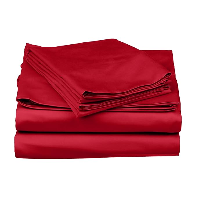 Stoa Paris Satin Bedsheets For Double Bed 300Tc Premium Bedsheet With 2 Pillow Covers Colour Flirty Red