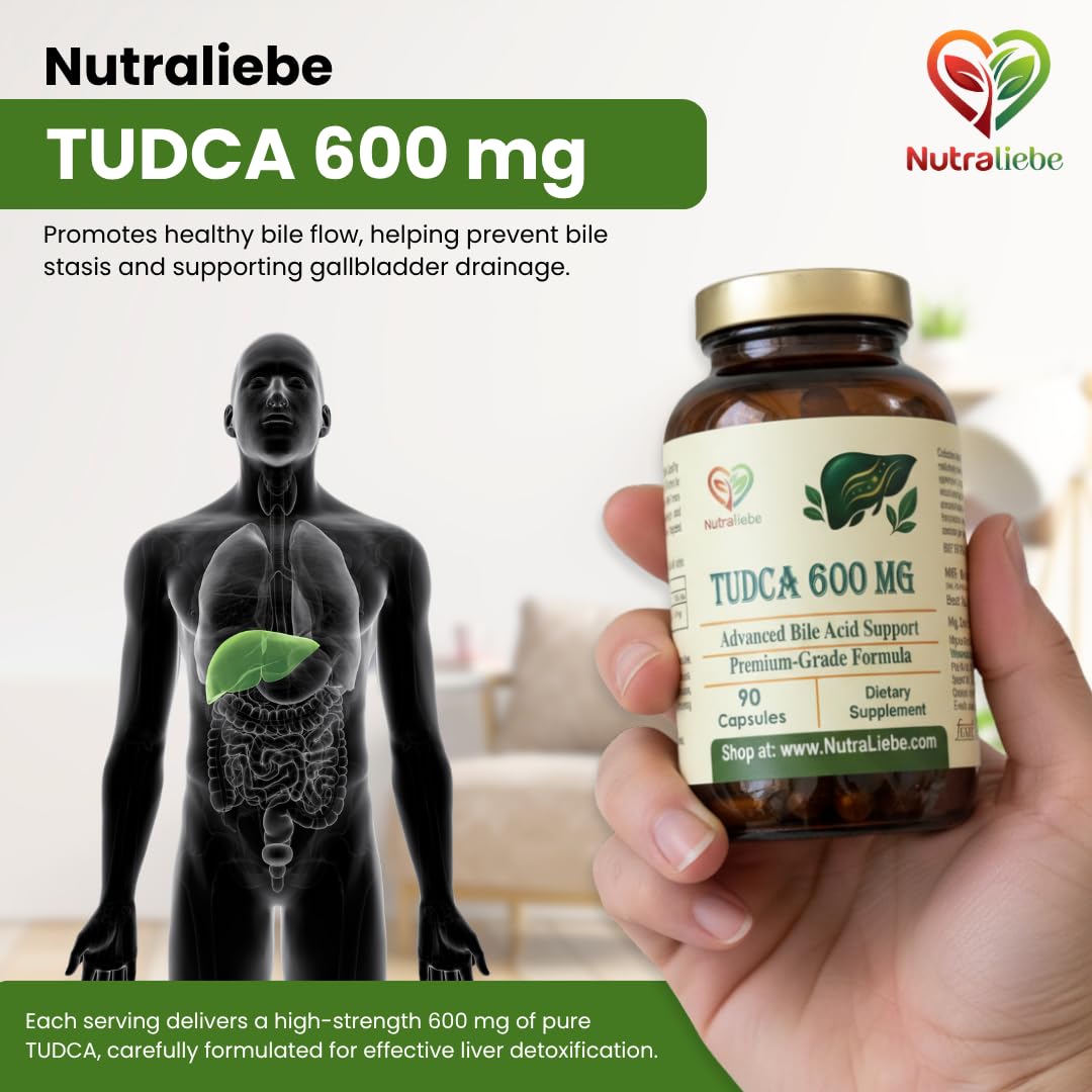 Nutraliebe TUDCA 600 mg – Tauroursodeoxycholic Acid | Advanced Liver & Gallbladder Support | Cellular Detox, Bile Flow & Antioxidant Protection | 90 Vegetarian Capsules | Non-GMO, Gluten-Free, GMP-Certified