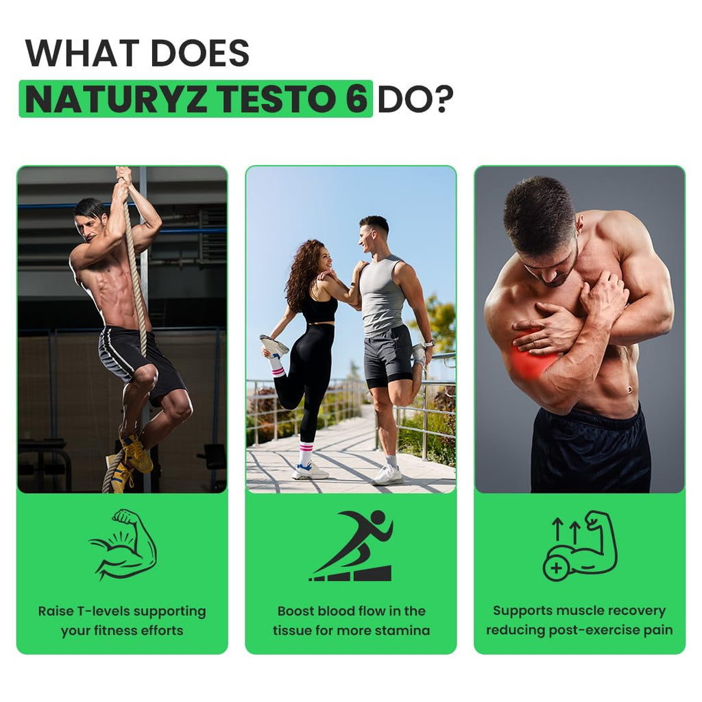 Naturyz Testo-6 Plant based Supplement For Men 2100mg per serving with Maximum Strength 1000mg Tribulus Terrestris, Safed Musli, Kaunj, Ashwagandha for Muscle gain, Stamina & Strength - 60Tablets
