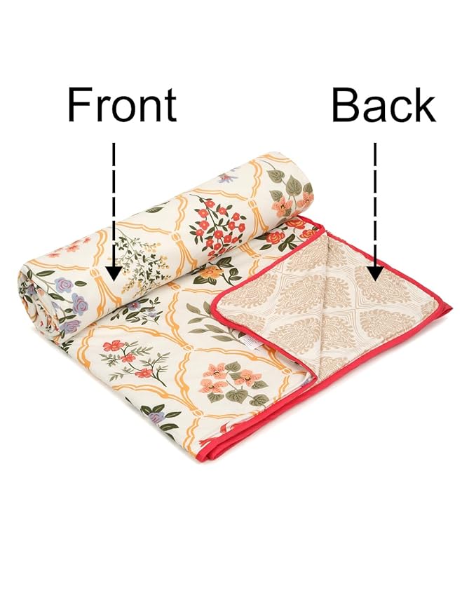 Cortina Ultra-Soft Microfiber Reversible 120 GSM Abstract Single AC Blanket Quilt Dohar | Cream