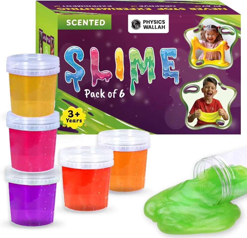 PW Slime Kit for Kids 3 to 10 Years – 6 Fruit-Scented Colourful Slimes with Moulds, DIY Sensory Play, Soft & Non-Toxic, Birthday Gift for Boys & Girls