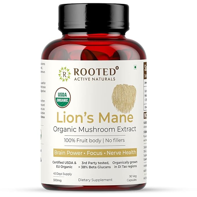 Rooted Actives Lions Mane mushroom Extract - 90 Veg Caps - 500 mg