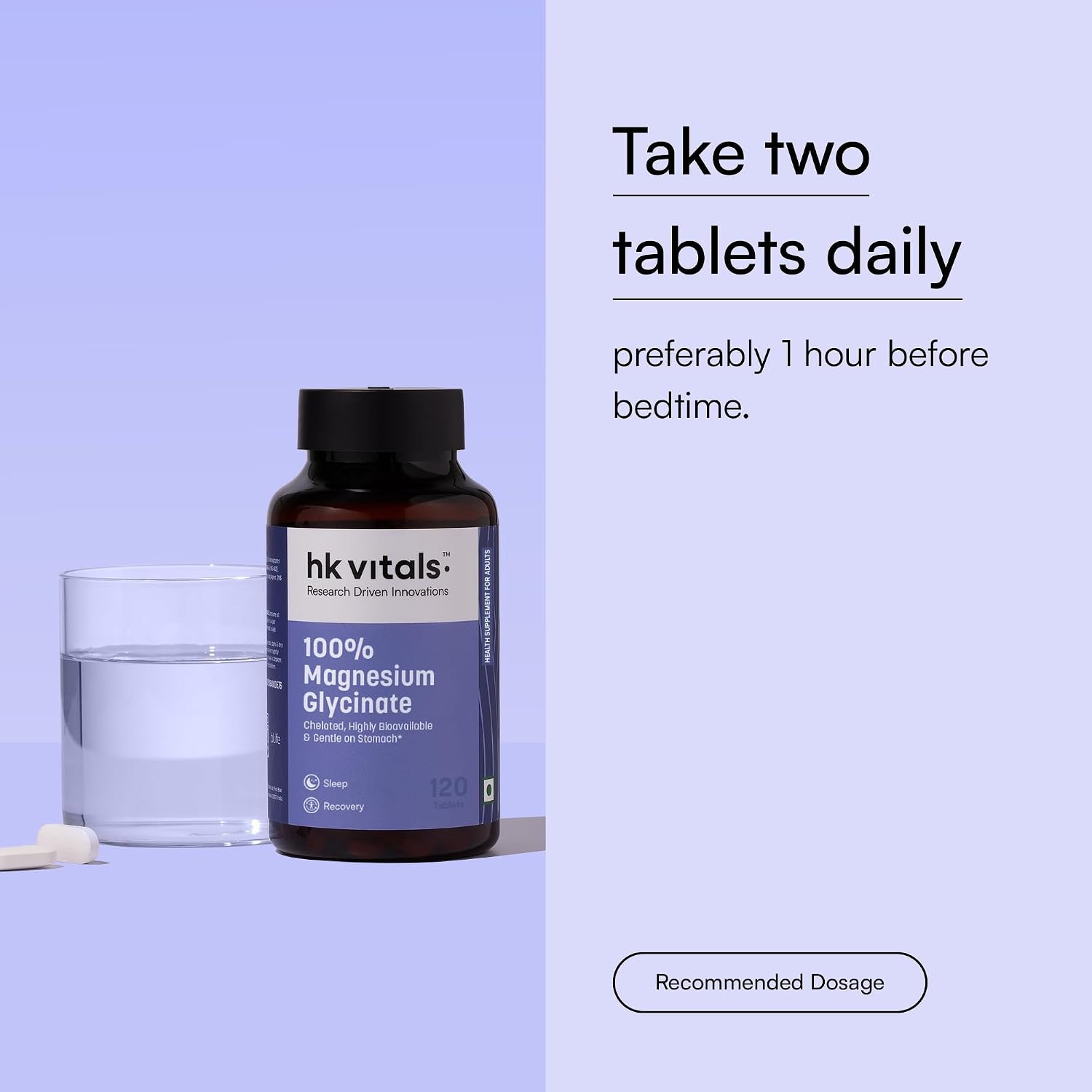 Hk vitals 100% Magnesium Glycinate (1880mg) 120 Tablets | For Better Sleep Quality & Muscle Recovery | Trustified Certified
