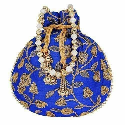 Ethnic Silk Potli bag Clutch Batwa Pouch with Embroidery and Metal Bead work Gift For Women