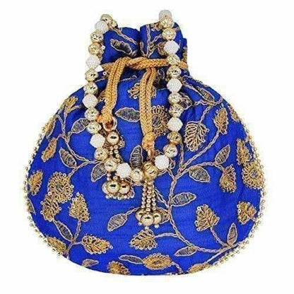 Ethnic Silk Potli bag Clutch Batwa Pouch with Embroidery and Metal Bead work Gift For Women