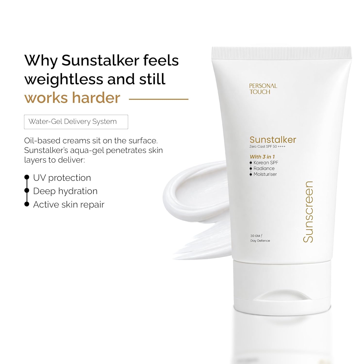 Personal Touch Sunscreen SPF50 PA++++ for Face | Sunstalker Korea 3 in 1 Formula | with Niacinamide | Tanning & Aging Defense | Lightweight No White Cast | Oil-Free, Acne Safe | 30 ml