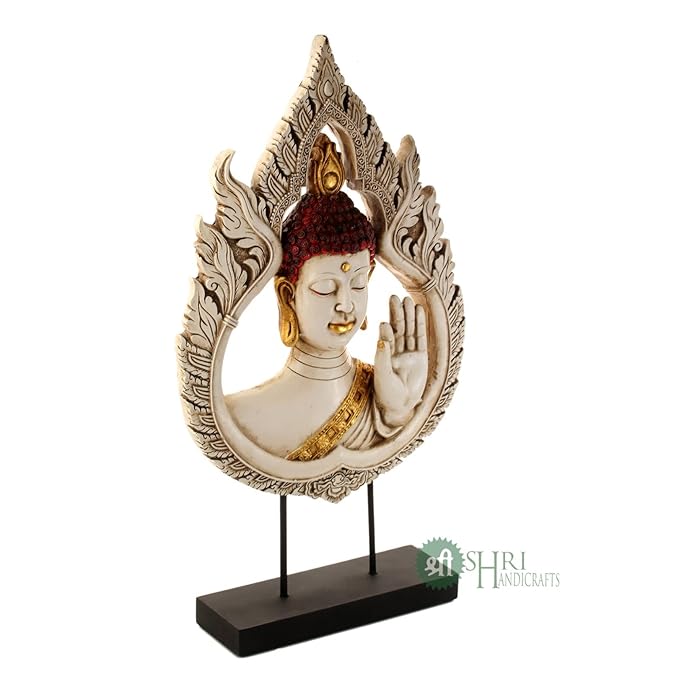 Indicast Resin 20" Idol Buddha Panel Sculpture Statue Decorative Showpiece Collectible Figurine for Home & Office