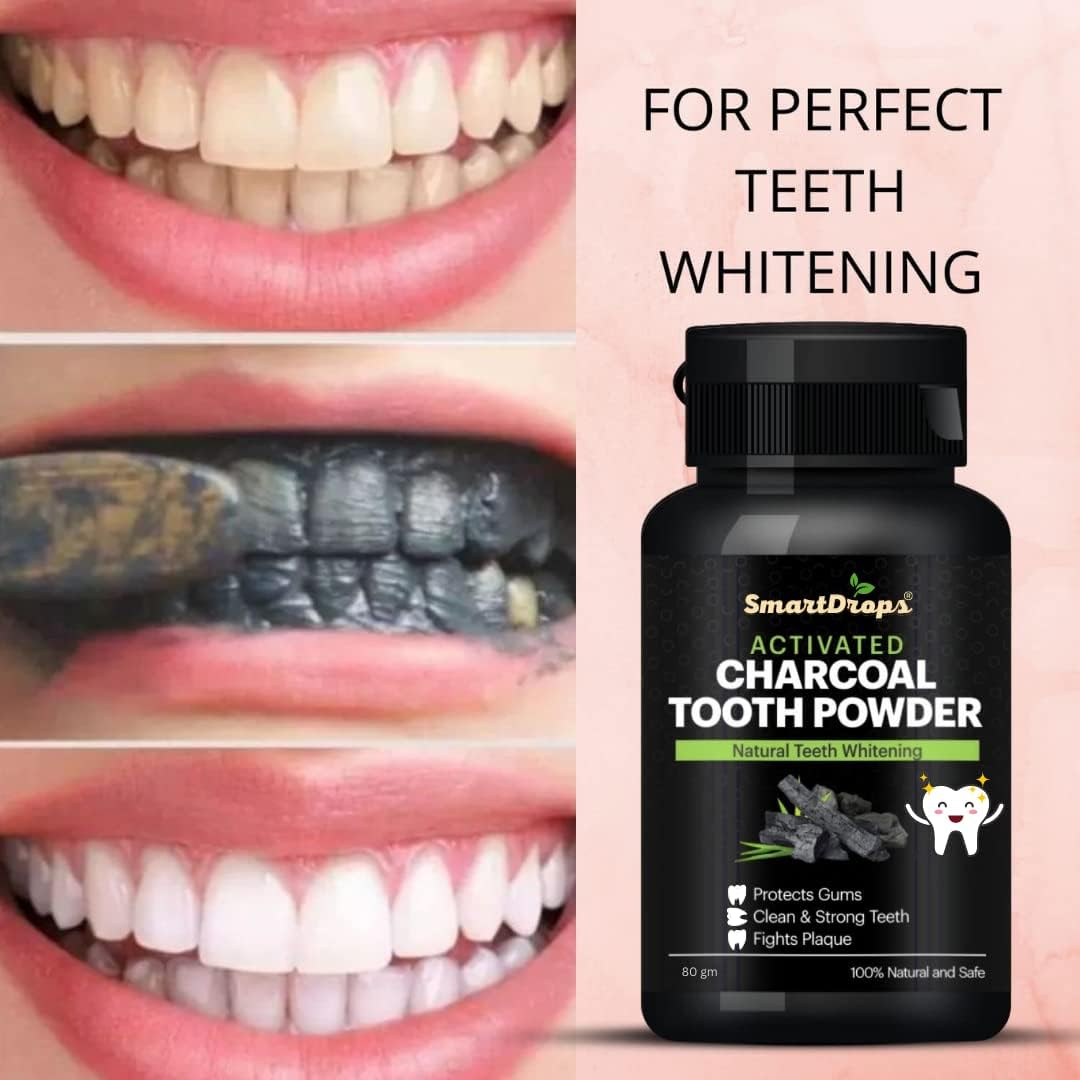 Smartdrops Activated Charcoal Teeth Whitening Powder Suitable For All types Teeth - 80 gm