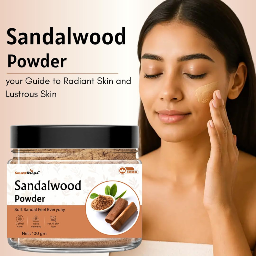 Smartdrops Sandalwood Powder for Face Pack | Sandal wood Powder | sandal Wooden powder | Chandan Powder For Tan Removal | Red sandalwood powder for Face | Sandalwood Powder for Puja - 100g (Pack 1)