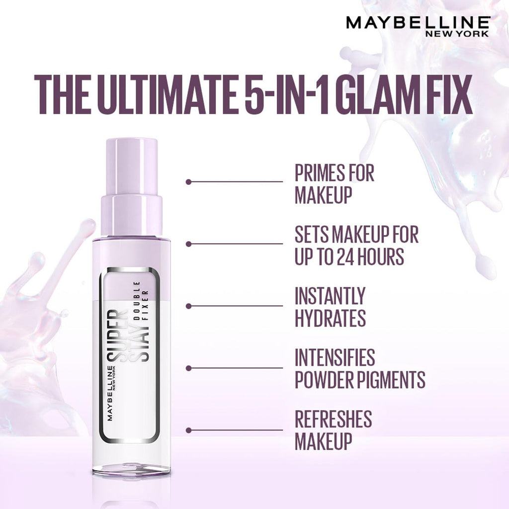 Maybelline New York Super Stay Double Fixer Setting Spray | 24HR Wear, Hydrating Spray