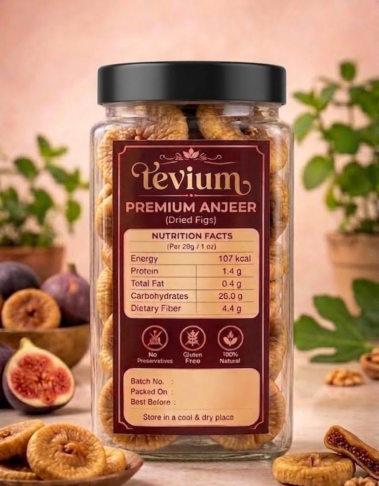 Tevium Afghani Anjeer Premium Dried Figs | Natural Dry Fruits Rich in Fiber, Calcium & Iron | Soft & Sweet Dry Figs for Eating, Milk, Sweets, Desserts & Healthy Snacking | High Energy Dry Fruit
