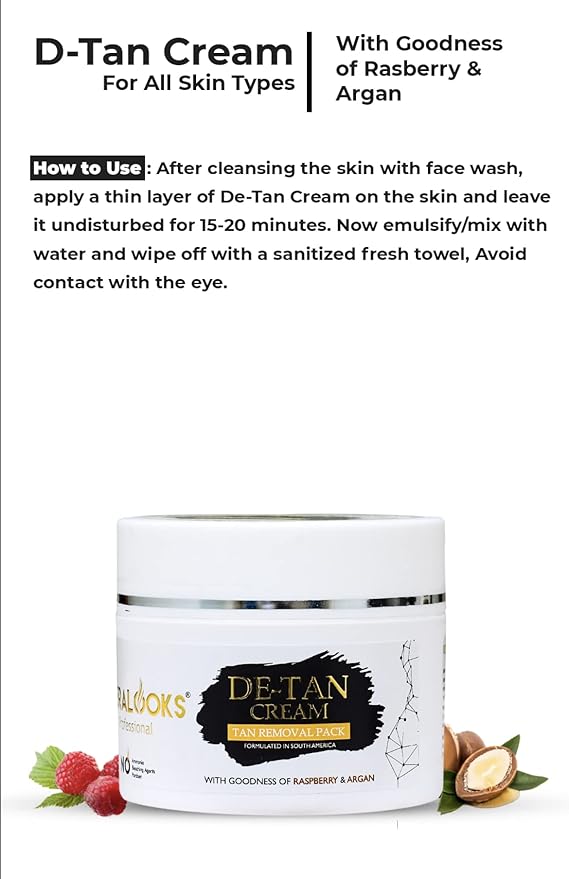 Keralooks De-Tan Cream Tan Removal Pack with Raspberry and Argon Oil - 200 gms